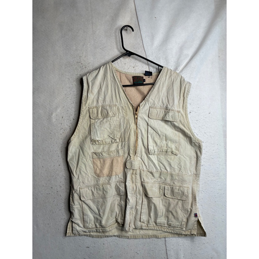 Vintage Grass Roots Terramar Khaki Cotton Utility Fishing Vest Mens XL Pockets